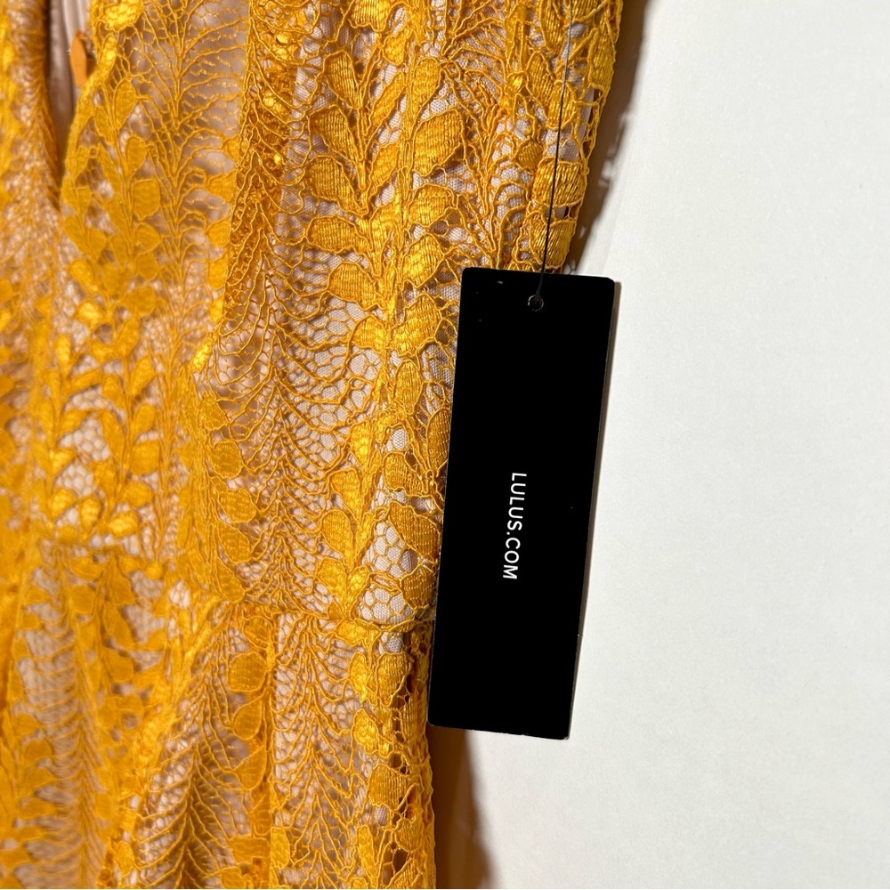 NWT Lulu’s All of My Heart Mustard Yellow Lace Skater Dress - Picture 7 of 7